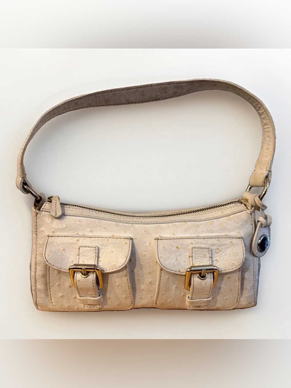 Vintage Dooney & Bourke Ostrich Purse Ivory Shoulder Bag Buckle Pockets